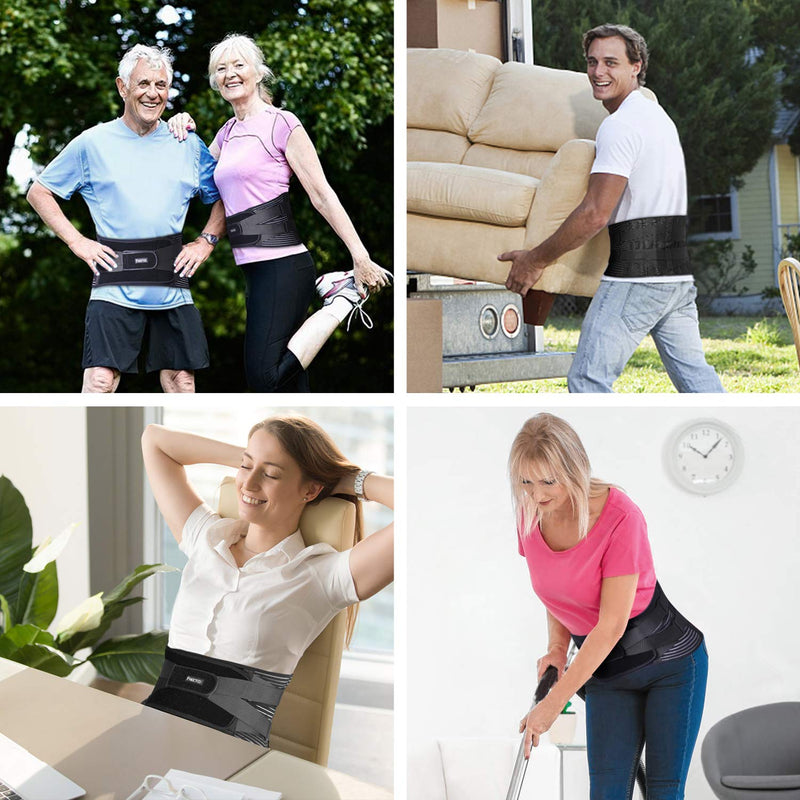 [Australia - AusPower] - FREETOO Back Braces for Lower Back Pain Relief with 6 Stays, Breathable Back Support Belt for Men/Women for work , Anti-skid lumbar support belt with 16-hole Mesh for sciatica(L) Large (Pack of 1) 