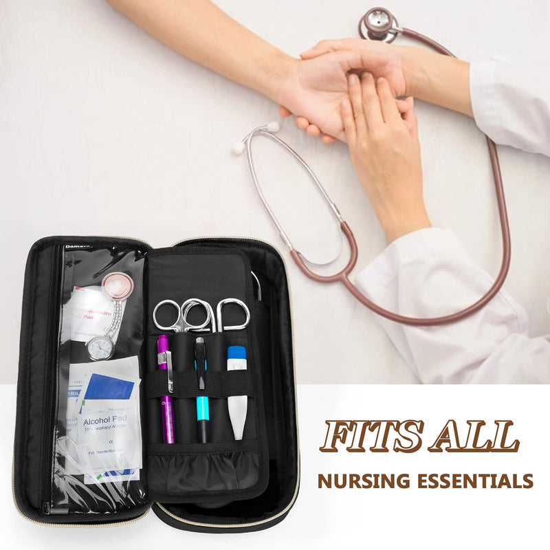 [Australia - AusPower] - Damero Protective Stethoscope Case with Divider for Nurse Accessories, Stethoscope Carrying Bag Travel Case Compatible with 3M Littmann/ADC/Omron Stethoscope and others, Black 