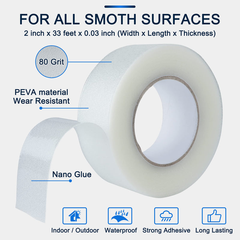 [Australia - AusPower] - Anti Slip Transparent Anti Slip Tape, 2 inch by 33 feet, Non-Slip Traction Grip Tape to Tubs, Boats, Stairs, Clear, Soft, Comfortable for Bare feet 2 Inch x 33 Feet 