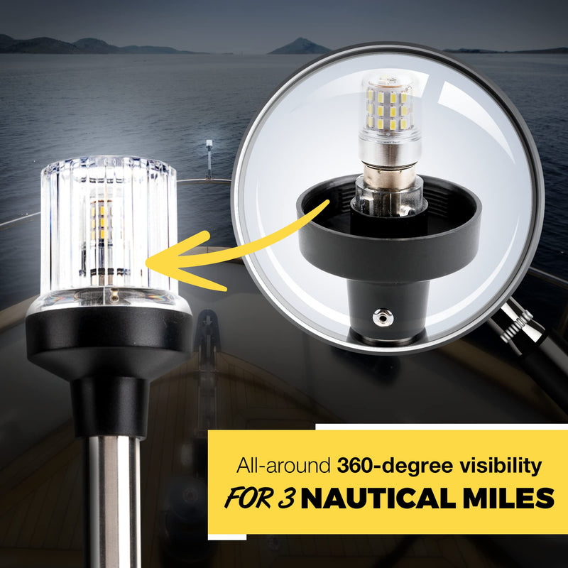 EVERBEAM P700 Adjustable Stainless Steel Anchor Light for Fishing Boats and Marine Vessels - Gives 360 Degree Visibility for 3 Nautical Miles - Weatherproof Fold Down 36pc LED inc. Fittings and Manual 12 Inch