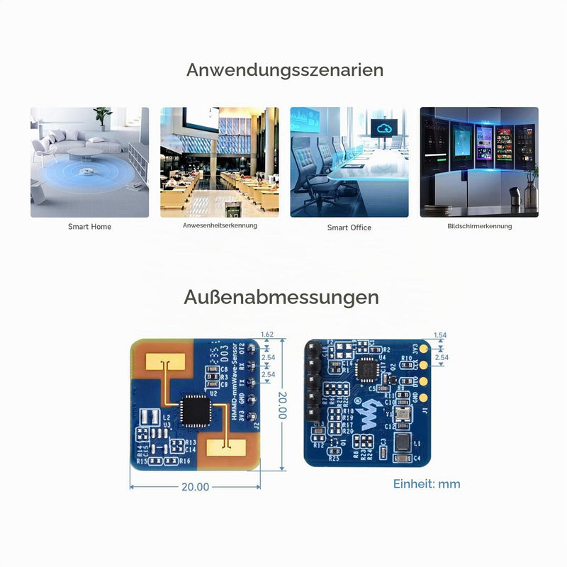 Waveshare Human Micro-Motion Detection MmWave Sensor (2 Pieces), 24 GHz MmWave Radar, Based On SXKMXXX0, Adopts Frequency Modulated Continuous Wave (FMCW) Technology, Compact Size and Easy Integration