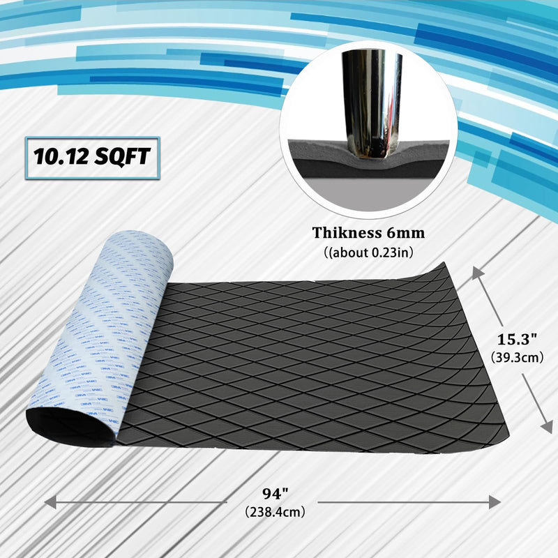 HXBYX EVA Foam Boat Flooring with 3M Adhesive Backing 6mm Thick Diamond Sea Deck Boat Carpet Marine Non-Slip Self-Adhesive Flooring Sheet for Kayak Yacht SwimPool RV 94"x43.9"/28.3"/15.3" Dark Grey With Black Seam Lines 94"x15.3"-10.12sqft