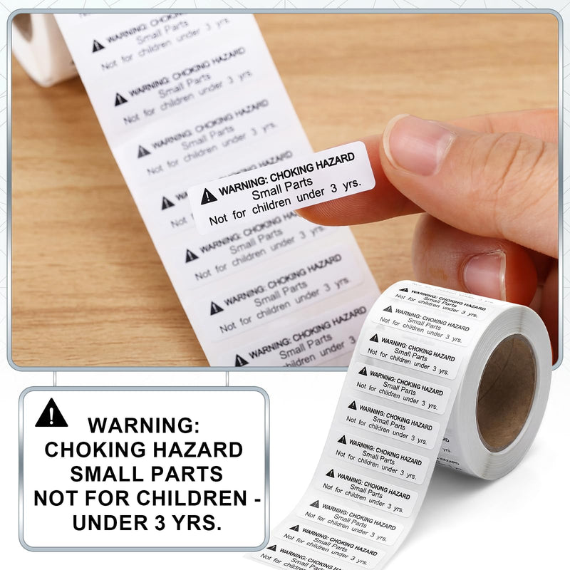 1000 Pcs Choking Warning Hazard Labels - 1.5 x 0.4 Inch Small Parts Not for Children Under 3 Years Stickers Adhesive Labels for Packing Shipping (White) White