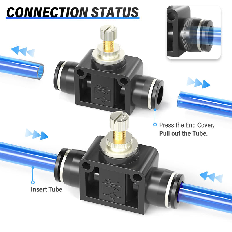 [Australia - AusPower] - TAILONZ PNEUMATIC SCF-1/4 Air Flow Control Valve with Push-to-Connect Fitting, in-Line Speed Controller Union Straight - 1/4 Inch Tube OD x 1/4 Inch Tube OD?Pack of 1? 1/4” OD Black 