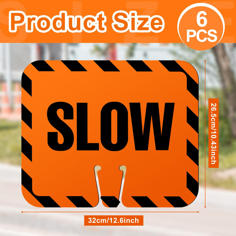 6 Pcs Slow Traffic Cone Signs, 12.6 x 10.4 Inch Slow Down Signs Road Traffic Cone Top Warning Sign, Black and Orange High Visibility Road Construction Parking Safety Track Outdoor Neighborhoods 6