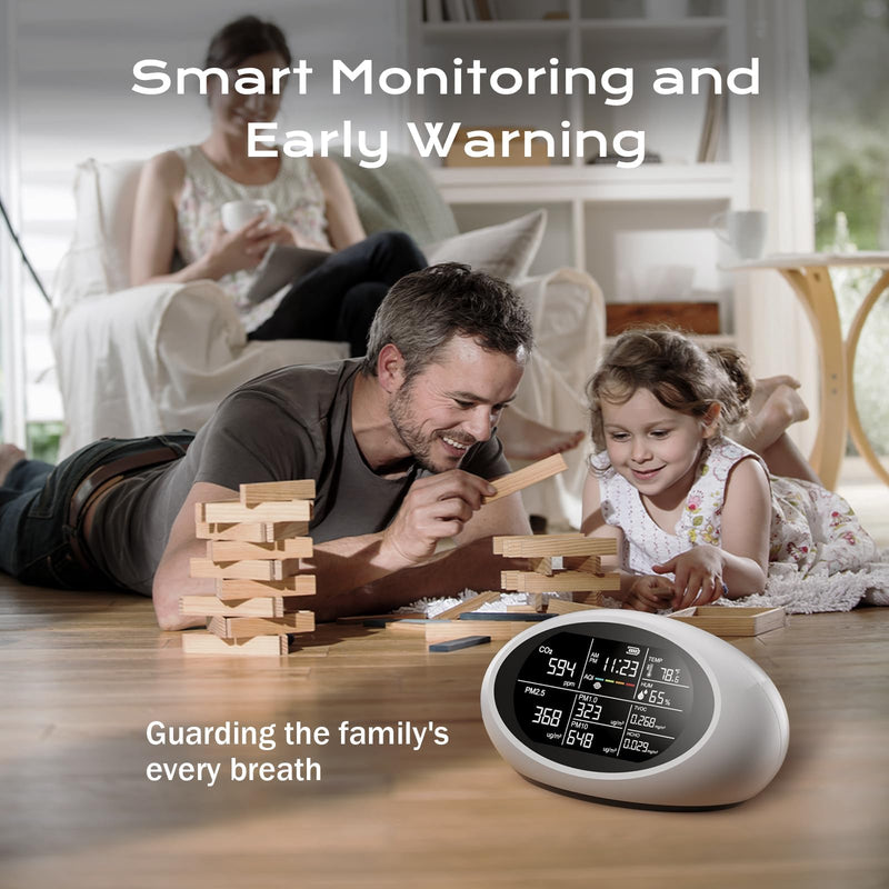 [Australia - AusPower] - 12-in-1 Air Quality Monitor Indoor, Portable Air Quality Monitor, for CO2, PM1.0, PM2.5, HCHO, TVOC and Others, Air Quality Tester for Home, Hotel, Office, Car, Battery Powered Air Monitor (White) White 