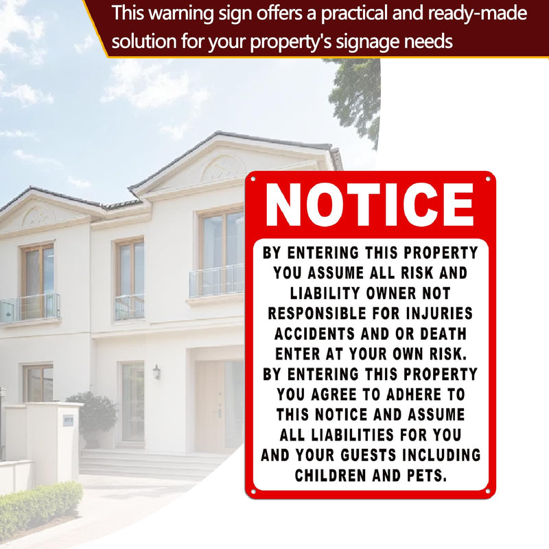 Not Responsible For Accidents Or Injuries Sign, Risk Warning Signs For Property, 9'' X 12'' Enter At Your Own Risk Industrial/No Intrusion Warning Sign (2) 2