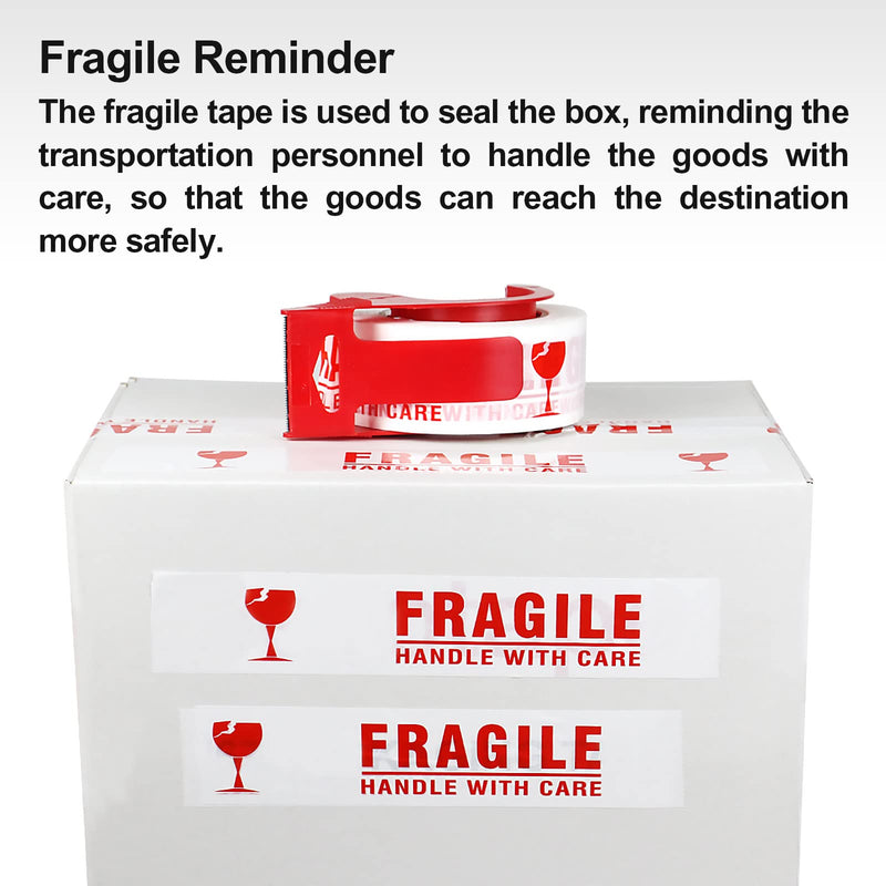 [Australia - AusPower] - BOMEI PACK Fragile Tape Handle with Care Packing Printing Tape, Fragile Tape for Shipping with Dispenser, 2 Inch x 330 Feet (110 Yards), Heavy Duty Fragile Tape for Moving Box, 2 Pack 
