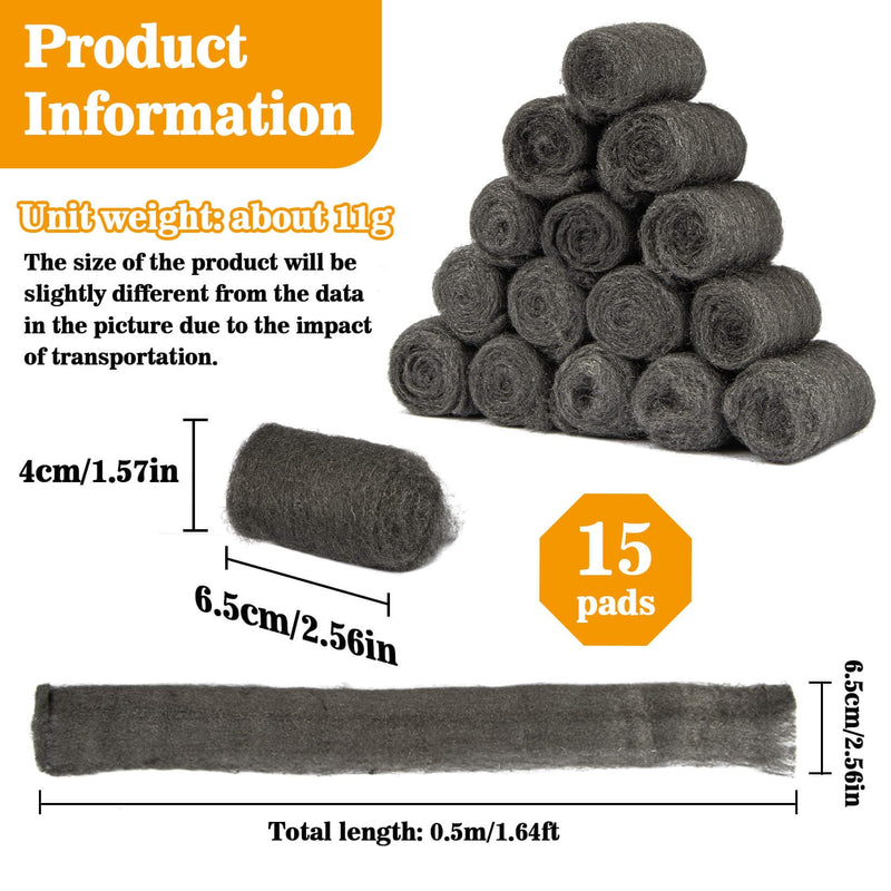 MAQIHAN Steel Wool 0000 Against Mice Repelling - 15 Pieces Metal Polish Steel Wool Fine 0000 Against Rats Steel Wool 0000 Iron Wool Rodent Protection Construction Foam