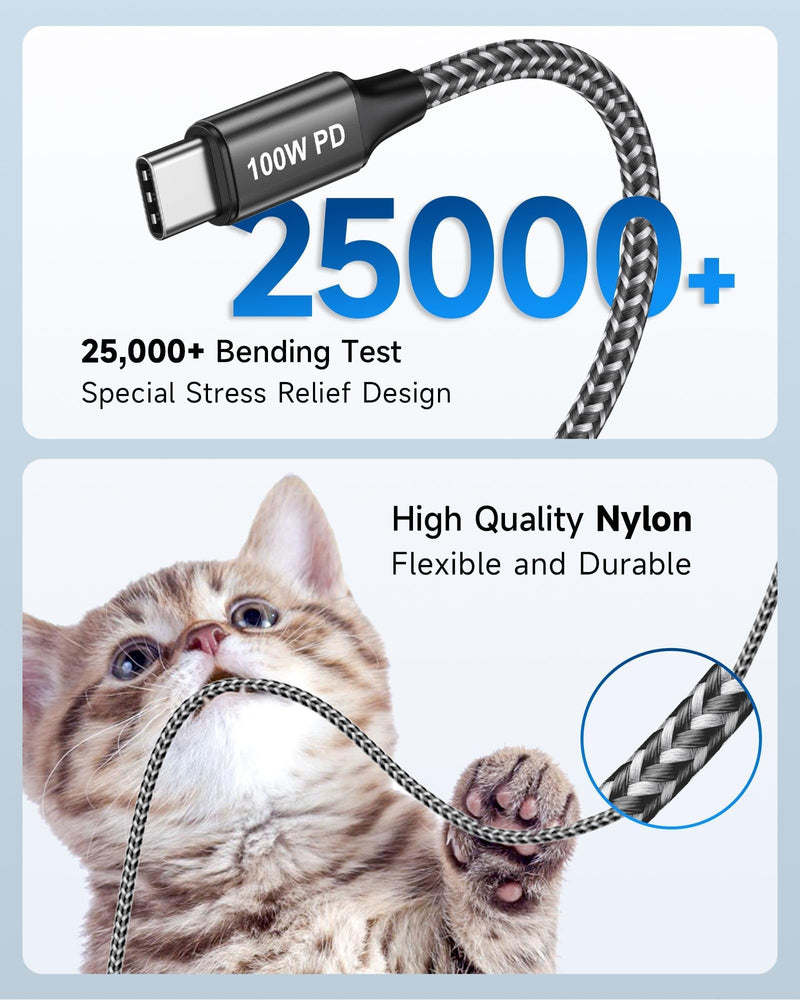 Raviad USB C Cable Short [Pack of 2 0.5 m] 100 W Charging Cable USB C PD 3.0 | Fast Charging USB C to USB C Cable for iPhone 17 16 15, Samsung Galaxy S25 S24, Huawei, Pixel, MacBook, iPad Pro Air black