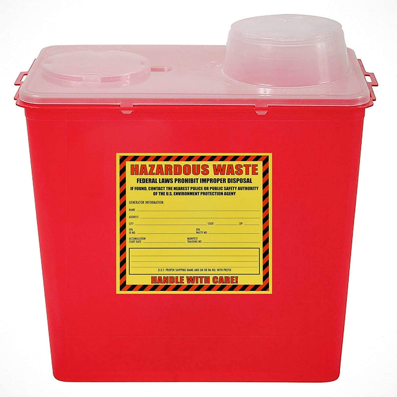 Hazardous Waste Label, 6" x 6", Pack of 25, Yellow and Red Label, Self-Adhesive