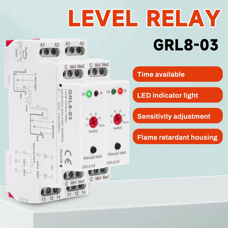 [Australia - AusPower] - ZPSHYD GRL8-03 Liquid Level Control Relay - AC/DC 24-240V 10A Electronic Water Level Controller for Well, Tank, Pump, Tower, Reservoir 