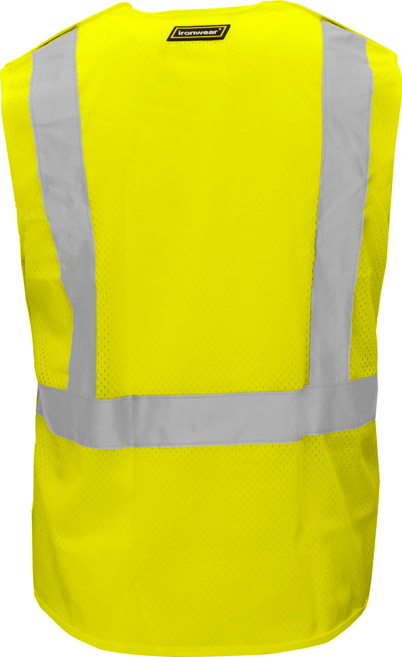 Ironwear 1284BRK-L-5-3XL ANSI Class 2 Polyester Mesh Tear Away SAFETY Vest with 2" Silver Reflective Tape, Lime, 3X-Large