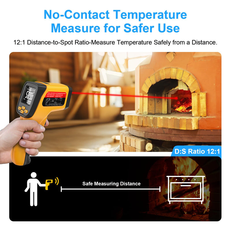[Australia - AusPower] - Non-Contact Infrared Thermometer Gun, High Accuracy -58°F to 1472°F, Adjustable Emissivity, Ir Thermometer with Backlit LCD, Over-Temp Alarm, Laser Temperature Gun for Cooking,BBQ,HVAC JD-04 