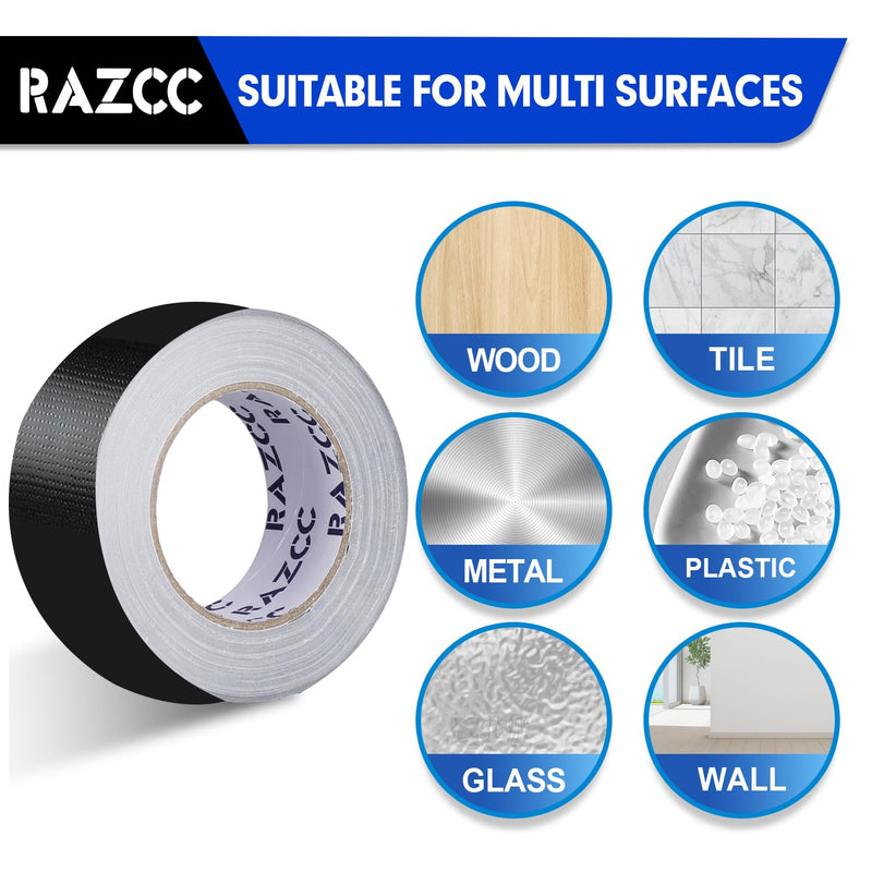 RAZCC Duct Tape, 12 Rolls Black Duct Tape,Heavy Duty, Flexible, No Residue, All-Weather and Tear by Hand, 30 Yard x 2 Inch Per Roll - Bulk Value for Indoor & Outdoor Repairs, Industrial Use 2 inch-12 Rolls