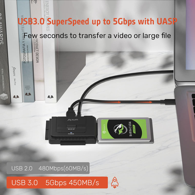 Alxum USB 3.0 to IDE SATA Converter, for Universal 2.5 & 3.5 inches SATA HDD SDD & IDE HDD Drives, Hard Drive Adapter with 12V 2A Power Adapter and USB 3.0 Cable (Type C) Y-3322C