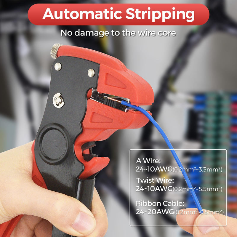 [Australia - AusPower] - WGGE Automatic Wire Stripper and Cutter, 2 IN 1 Wire Stripper Tool, Adjustable 10-24 AWG Electrical Cable Wire Stripping Tool for Electronic and Automotive Repair, Eagle Nose Pliers (7-Inch) 