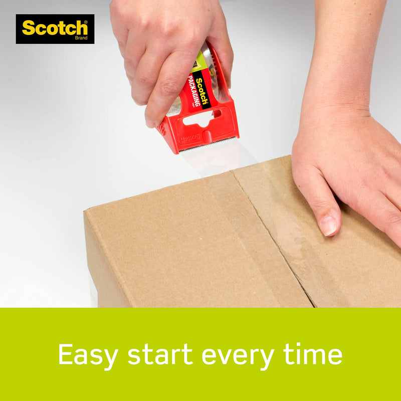 Scotch Sure Start Packing Tape, Clear, Quiet Unwind and Easy Start, 1.88 in. x 22.2 yd., 6 Tape Rolls with Dispensers 6 Rolls