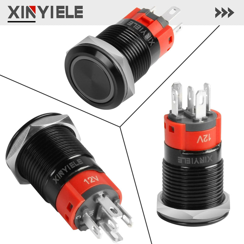 [Australia - AusPower] - 16MM Latching 12V Push Button Switch On Off,Waterproof with LED Light Power Button Switch for car?0.63" Mounting Hole with Wire Socket Plug Self-Locking(Ring Red LED/Black Shell? 
