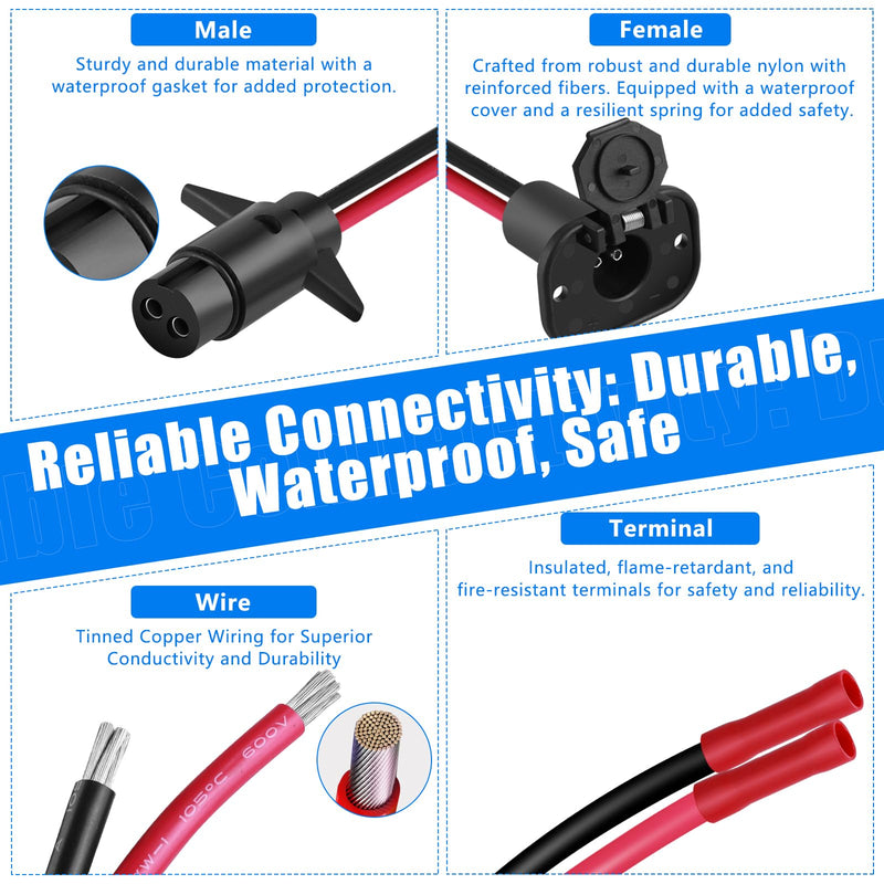 12V 8 Gauge 2 Wire Trolling Motor Plug and Receptacle Set, Waterproof Quick Connect Trolling Motor Connector with Panel Mount Socket for Marine Boats, Kayaks and Fishing Boats