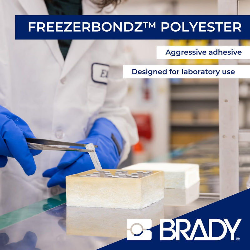 Brady Authentic (M5-117-492) FreezerBondz™ Ultra-Thin Cryogenic Polyester LBL 0.5 x 0.9 x 0.44Dia Black on White, 240 Labels. for use with the BMP51 and M511 Label Printers 22,86 mm (W) x 12,70 mm (H) x 11,18 mm (Dia)