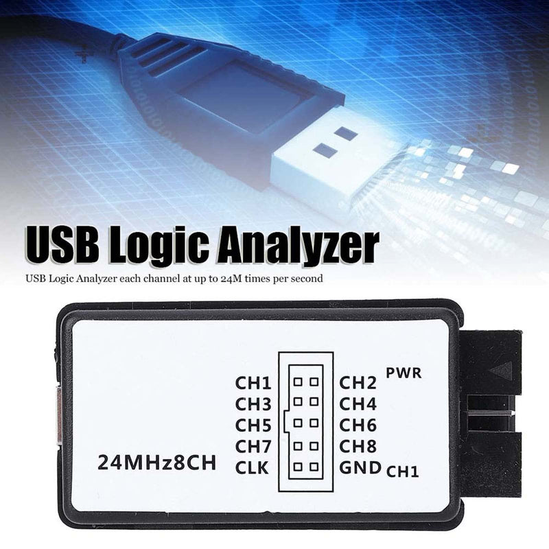 USB Logic Analyzer 8-Channel Input Memory 24 MHz Digital Pocket Size Device Set with Variety of Decoding Functions for Electronic Circuits