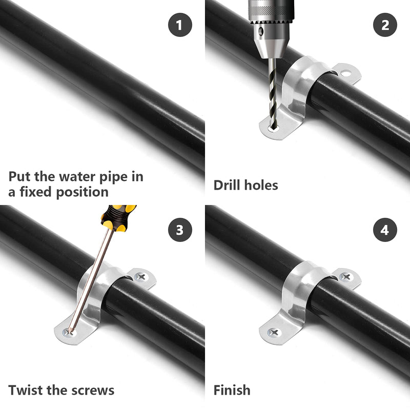 [Australia - AusPower] - 30Pcs M12 Rigid Pipe Strap, 1/2" Stainless Steel 2 Holes Cable U Bracket Pipe Clamp for Fixing Pipe or Cable, 0.47" Width 30Pcs M12 