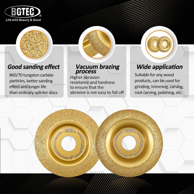 [Australia - AusPower] - BGTEC Wood Grinding Wheel - Angle Grinder Wood Carving Disc Set 4" 100mm with 22.23 Arbor for Wood Grinding, Curved and Beveled 2PCS Curved&Beveled 2.0 