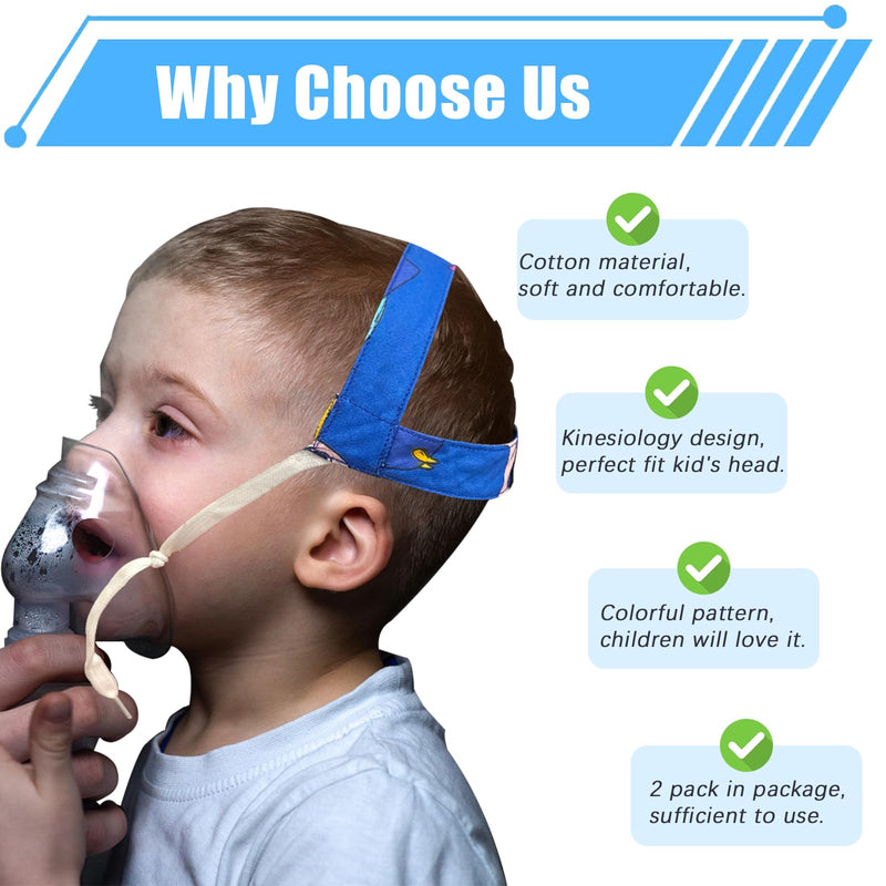 [Australia - AusPower] - 2PCS No-Slip Nebulizer Mask Head Strap for Cool Mist Inhaler Secure Mask Strap Mask Holder for Cool Mist Inhaler Compressor System Comfortable Adjustable Head Straps for Children (Blue) Blue 