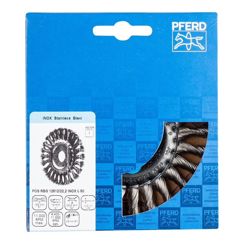 [Australia - AusPower] - Pferd 43303008 – Carda POS RBG 12512/22.2 Inox 0.50 Round brush with bore 22.2 mm Ø 125 Braid; trimming material stainless steel 0.50 mm 