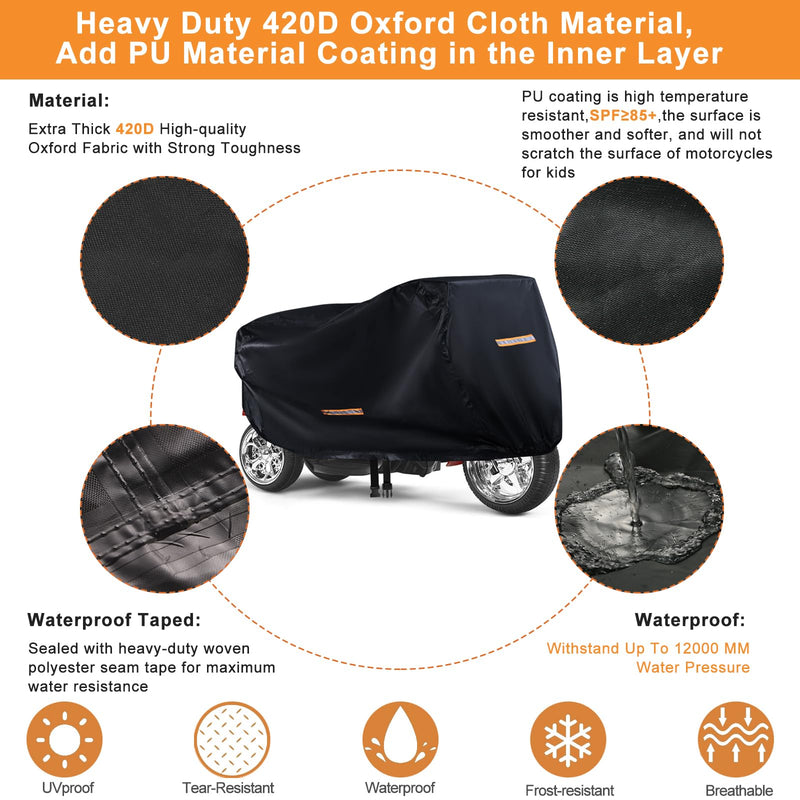 Kids Bike Cover Waterproof Outdoor,GRABADO Heavy Duty 420D Kids Motorcycle Bike Cover,Universal Children's Tricycle Cover with 4 Reflective Strips and Windproof Buckle,Small Kids Ride On Toy Car Cover 420D Kids Bike and Tricycle Cover
