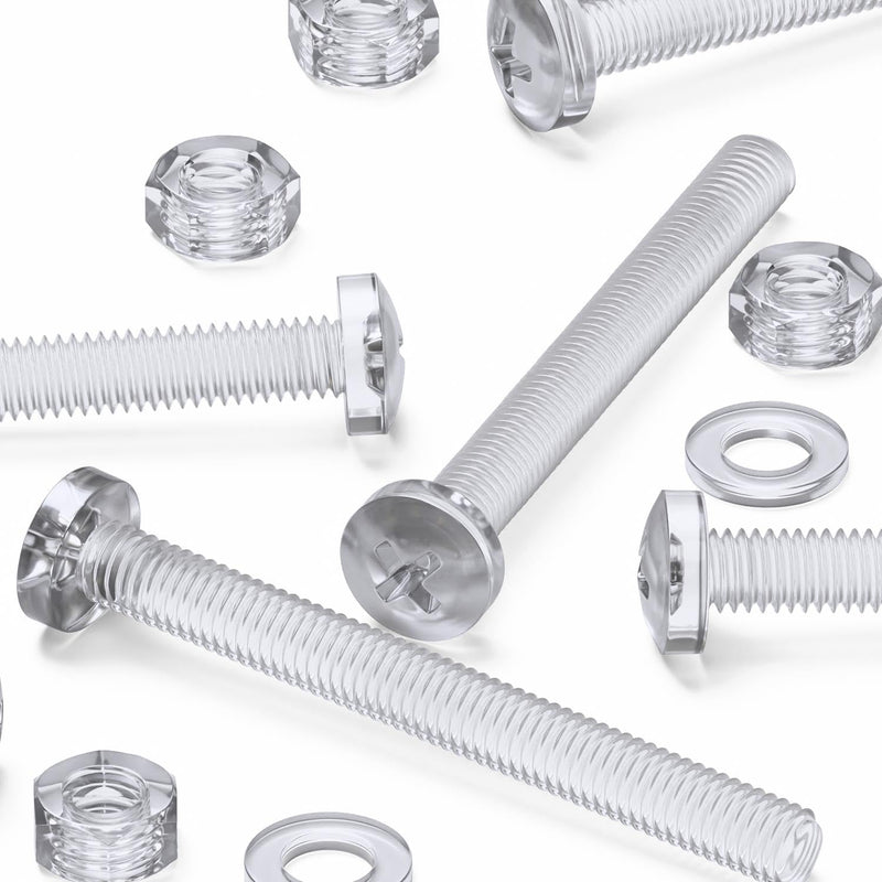 [Australia - AusPower] - Pack of 60 Transparent Clear Plastic Acrylic M6 x 60mm Nuts & Bolts, Washers -Acrylic Plastic Screws, (15/64 x 2 23/64 in) 