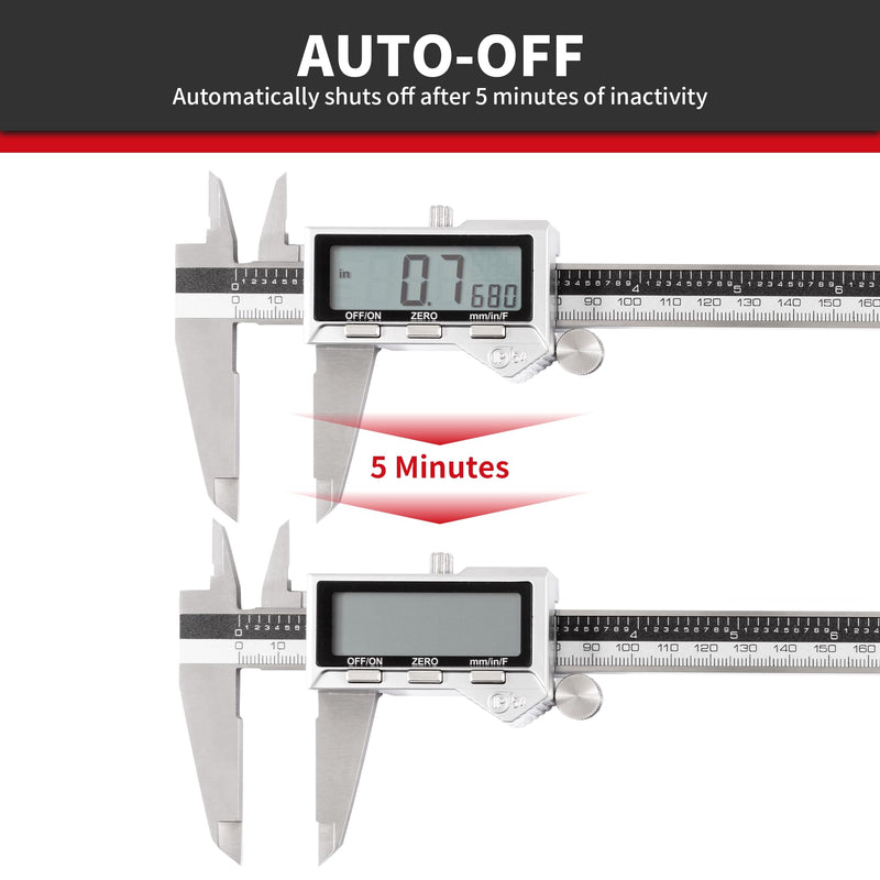 8 Inch/ 200mm IP54 Grade Stainless Steel Digital Caliper & Stainless Steel Rule, Inch/Millimeter/Fraction Conversion, Large LCD Screen IP54 8"