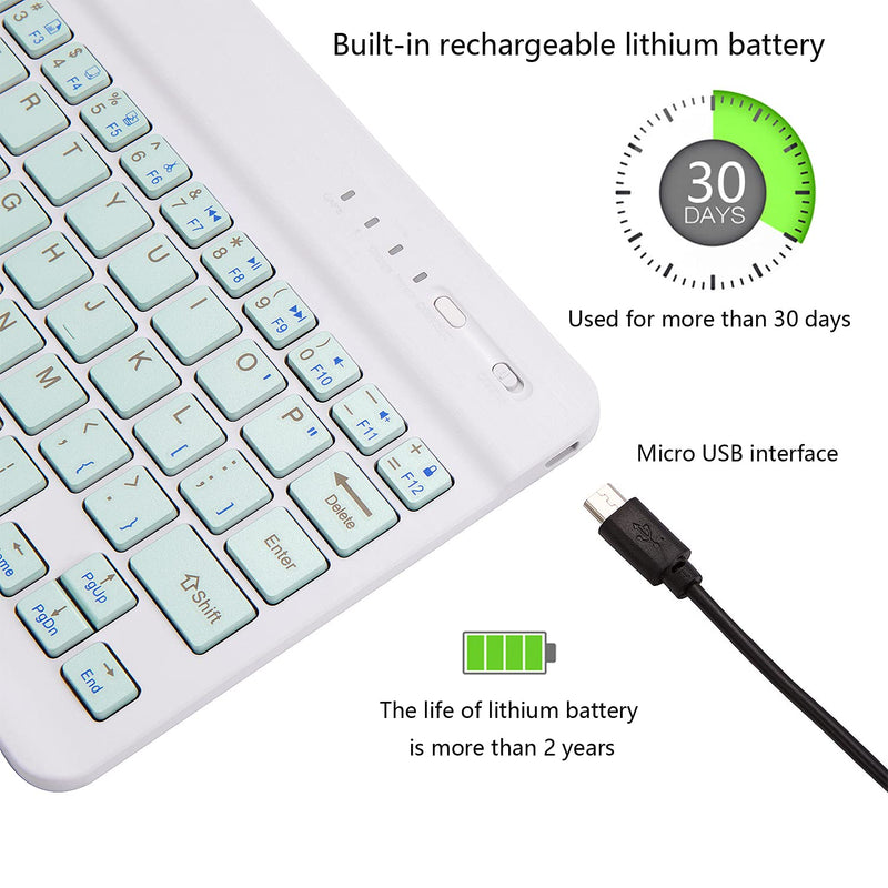 [Australia - AusPower] - Ultra-Slim Bluetooth Keyboard Portable Mini Wireless Keyboard Rechargeable for Apple iPad iPhone Samsung Tablet Phone Smartphone iOS Android Windows (10 inch Light Green) 10 inch Light Green 
