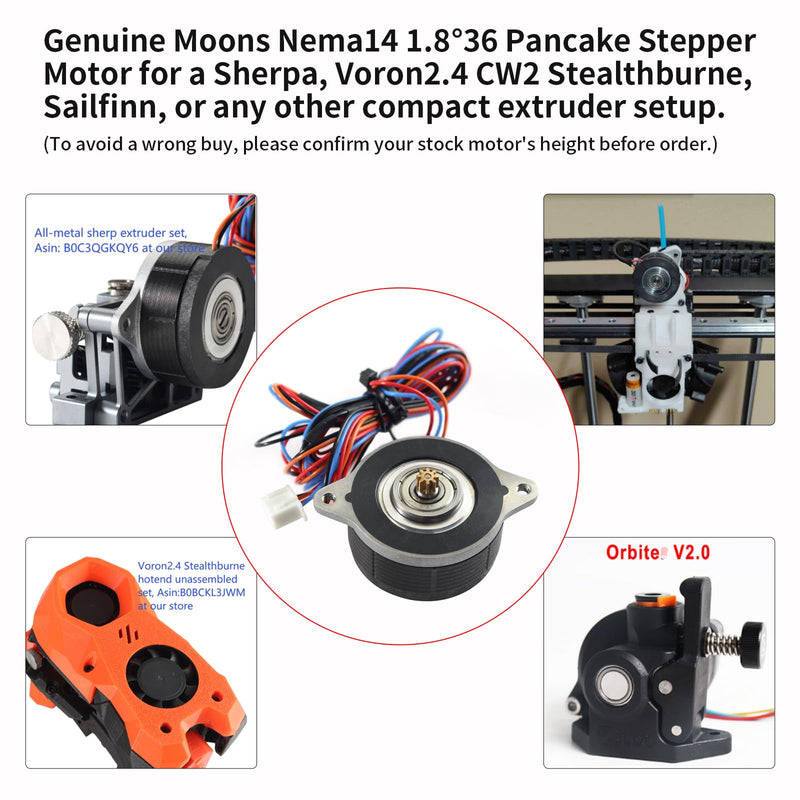 FYSETC Moons Nema 14 36mm Pancake Stepper Motor with 8 Tooth Gear: 17MM Enhanced Light Weight with Extension Cable for Orbitor/Sherpa Extruder Ender 3 Pro Neo V2 Voron2.4 3D Printer Direct Drive