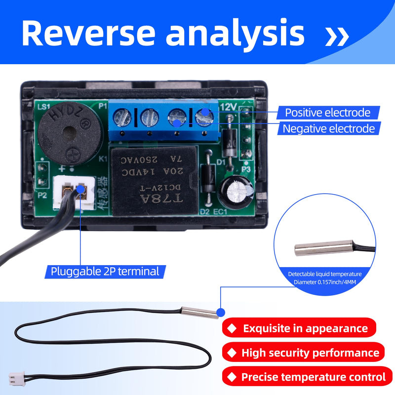 [Australia - AusPower] - 8 Pieces DC 12V Electronic Temperature Controller Programmable -50 to 110 Degree Celsius Heating/ Cooling Thermostat Control Switch Module NTC Waterproof Sensor Probe Dual Color LED Display Monitor 