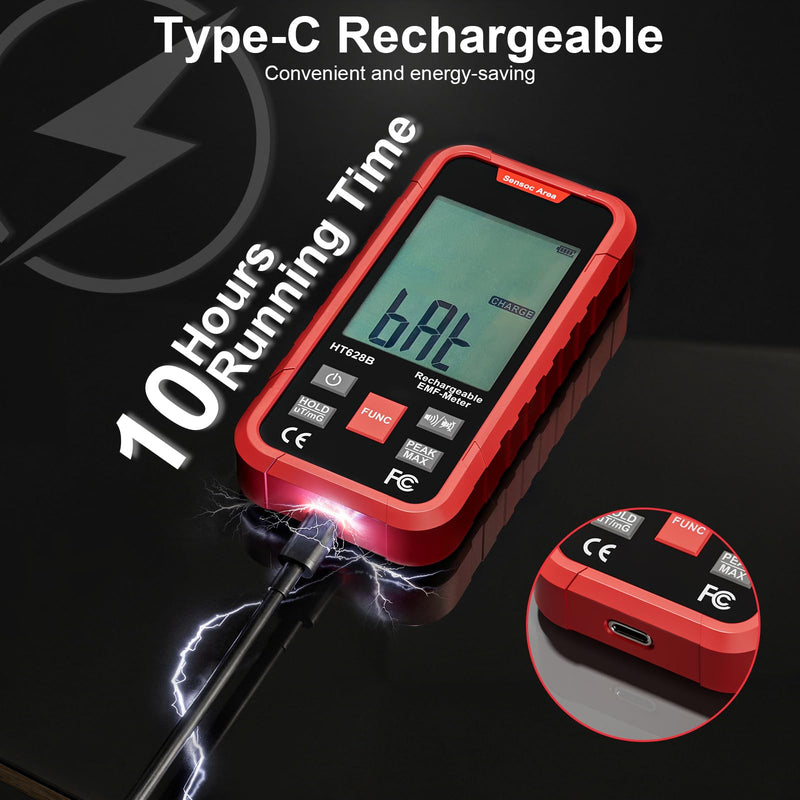 3-in-1 EMF Meter & Detector, Portable Rechargeable RF EF MF Tester with Sound & Light Alarm, for Home WiFi Signal & Electronics