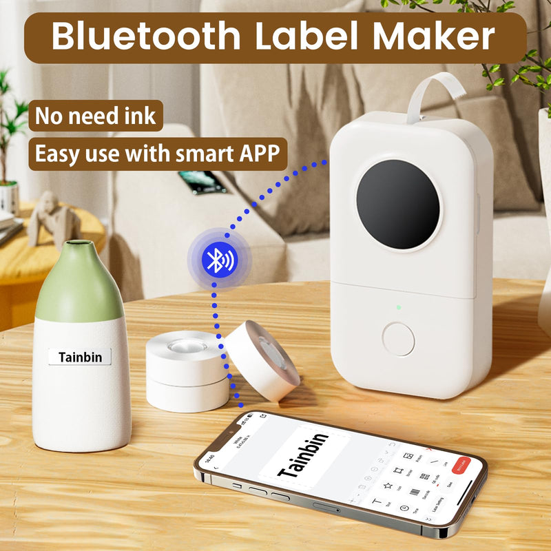 Phomemo Label Maker, D30 Bluetooth Mini Label Maker Machine, Small Portable Thermal Printer Rechargeable for Home School Classroom Teacher Supplies Office Labeler Wide Format Plotter Printers White