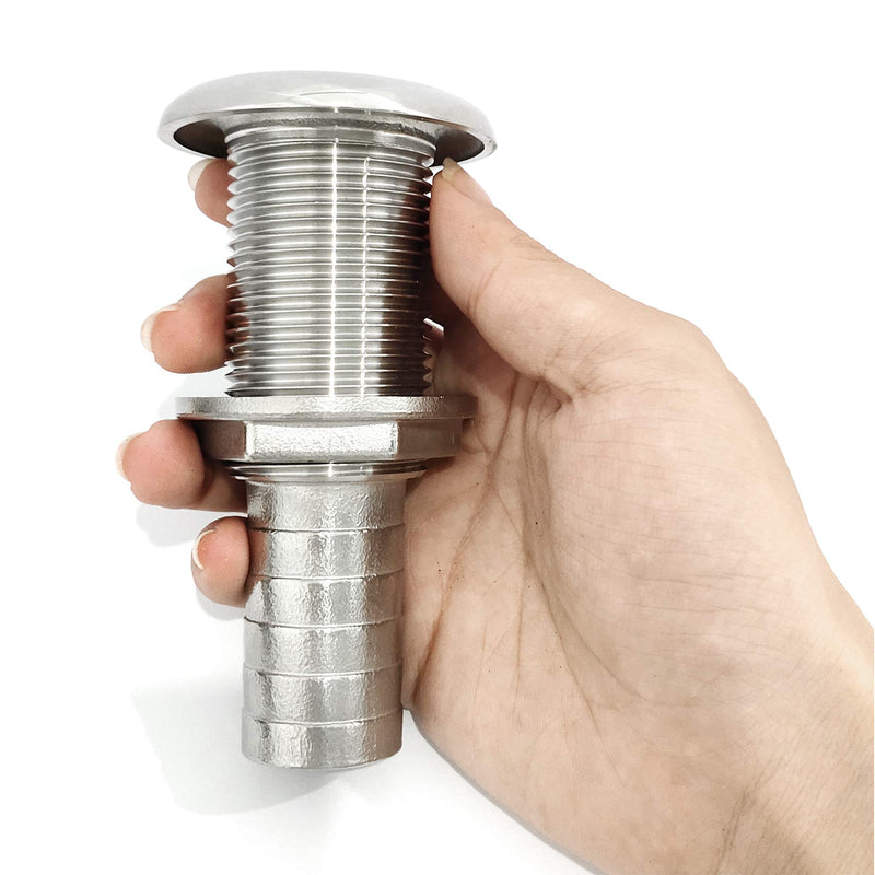 Marine Grade Stainless Steel Barbed Standard Length Straight 1" ID Thru-Hull With Nut&Custom Gasket For Boat 1"ID