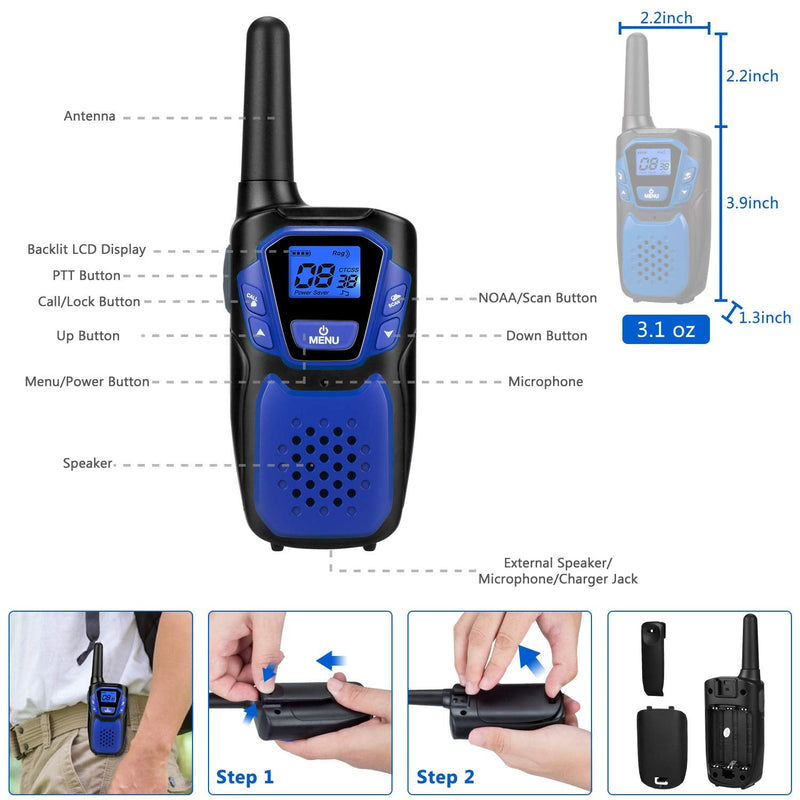 [Australia - AusPower] - Topsung Walkie Talkies for Adult,Rechargeable Long Range Walky Talky with Batteries and Charger,Portable Two Way Radio with NOAA Weather Alert for Hiking Camping and Skiing(Blue and Purple 2 Pack) pack of two Blue & Purple 