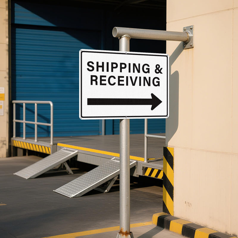 2 Pack Shipping and Receiving Sign with Right Arrow 12" x 18" Reflective Aluminum Metal Signs Rust-Free for Warehouses Factories Loading Docks and Business Use White-Right Arrow