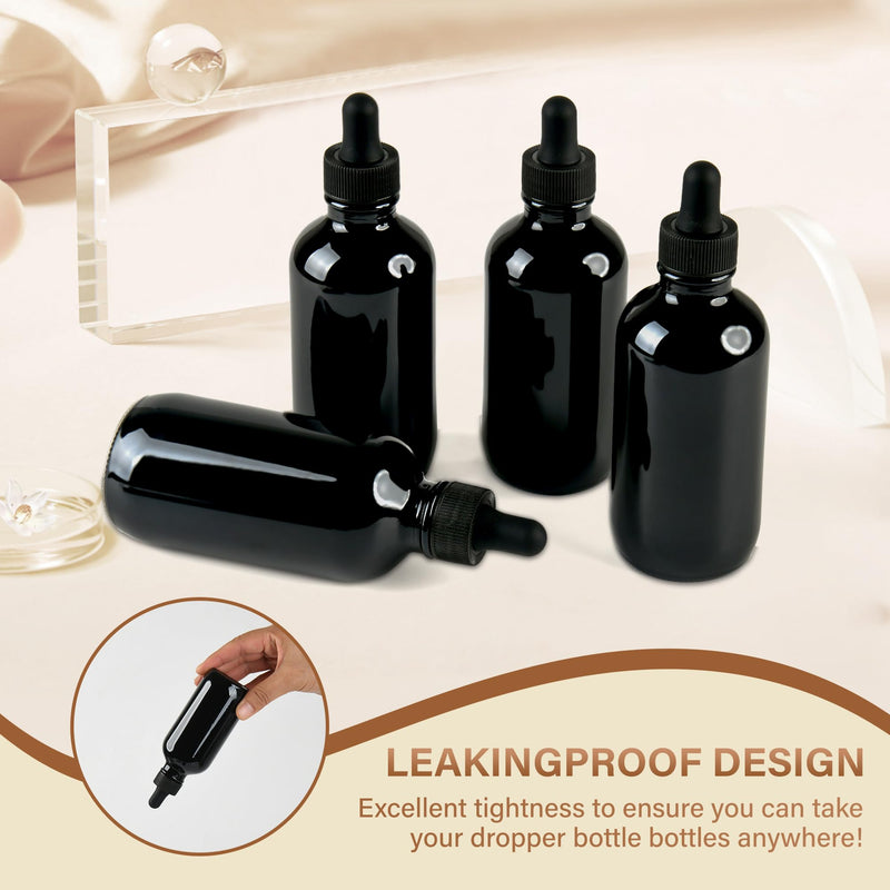 [Australia - AusPower] - 4 Pcs 4oz Black Glass Eye Dropper Bottle, Tincture Bottles With Leak-Proof Design, Stronger Suction for All Kinds of Mixed Liquids 4oz-4Pack 
