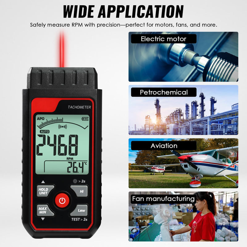 [Australia - AusPower] - Digital Speedometer, Laser Sensor, Touchless Tachometer, Range from 2.5 to 99999 RPM, High Accuracy, with Alarm Function, Backlight, Analog Bar Scale 