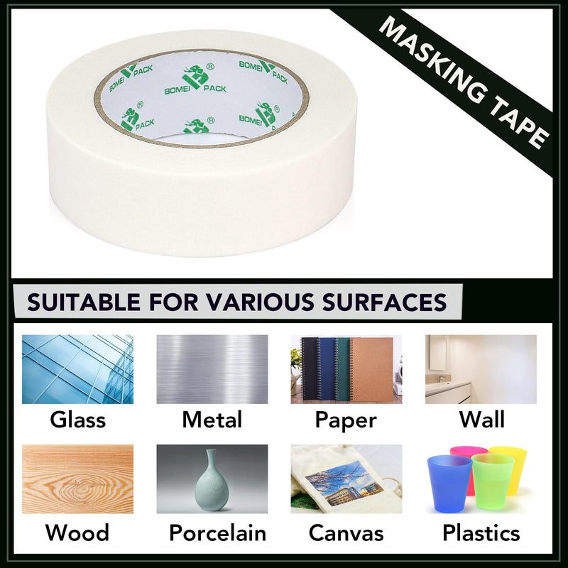 BOMEI PACK 5Rolls White Masking Tape 36mm x 55yds, General Purpose Thin White Painters Tape for Painting, Labeling, DIY Crafting, Decoration and School Projects, Total 275yds