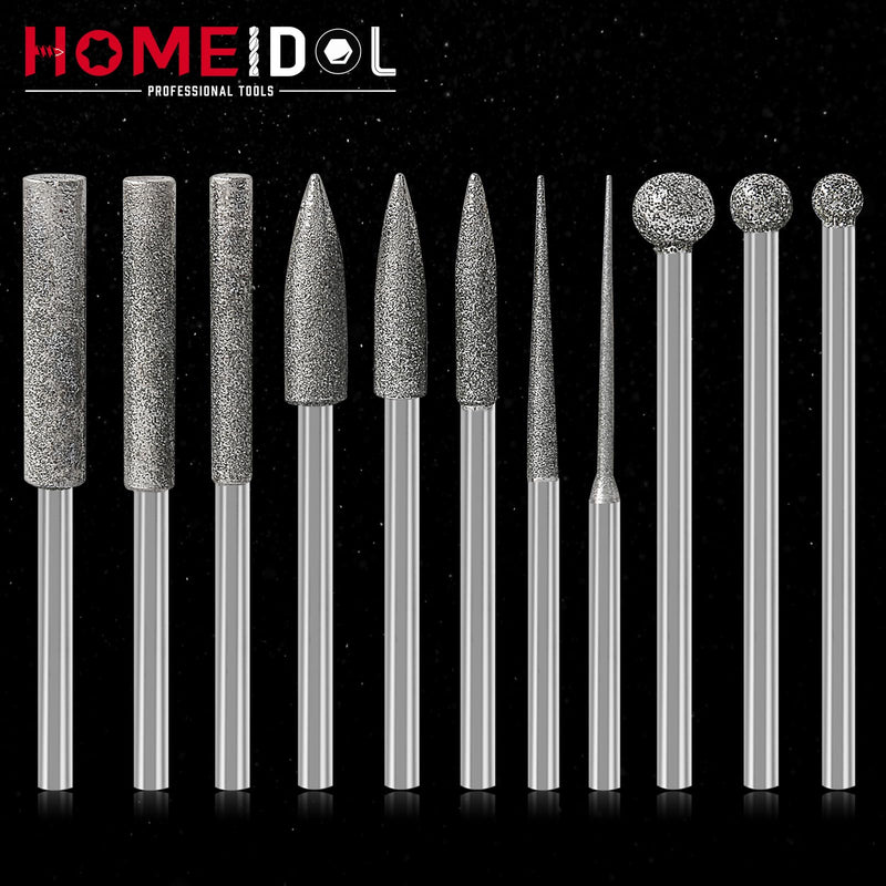 [Australia - AusPower] - Stone Carving Set Diamond Burr Bits Compatible with Dremel, 11PCS Polishing Kits Rotary Tools Accessories with 1/8 Shank for Carving, Engraving, Grinding, Stone, Rocks, Jewelry, Glass, Ceramics 0.5-6mm burr head 1/8'' shank 
