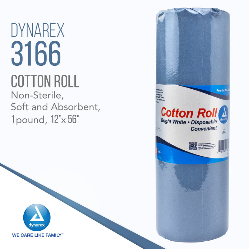 [Australia - AusPower] - Dynarex Cotton Roll – Non-Sterile, Soft and Absorbent Cotton in an Easy to Tear & Use Roll, 1-pound, 12” x 56", White, 1 - Dynarex Cotton Roll 