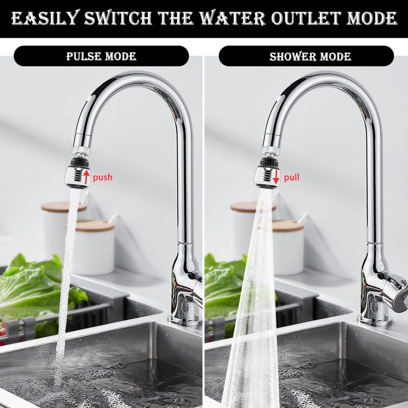[Australia - AusPower] - Pack of 2 Kitchen Tap Attachments, 360° Tap Aerator Attachment, 2 Modes Tap Aerator with Adapters, Tap Strainer for (Silver) 