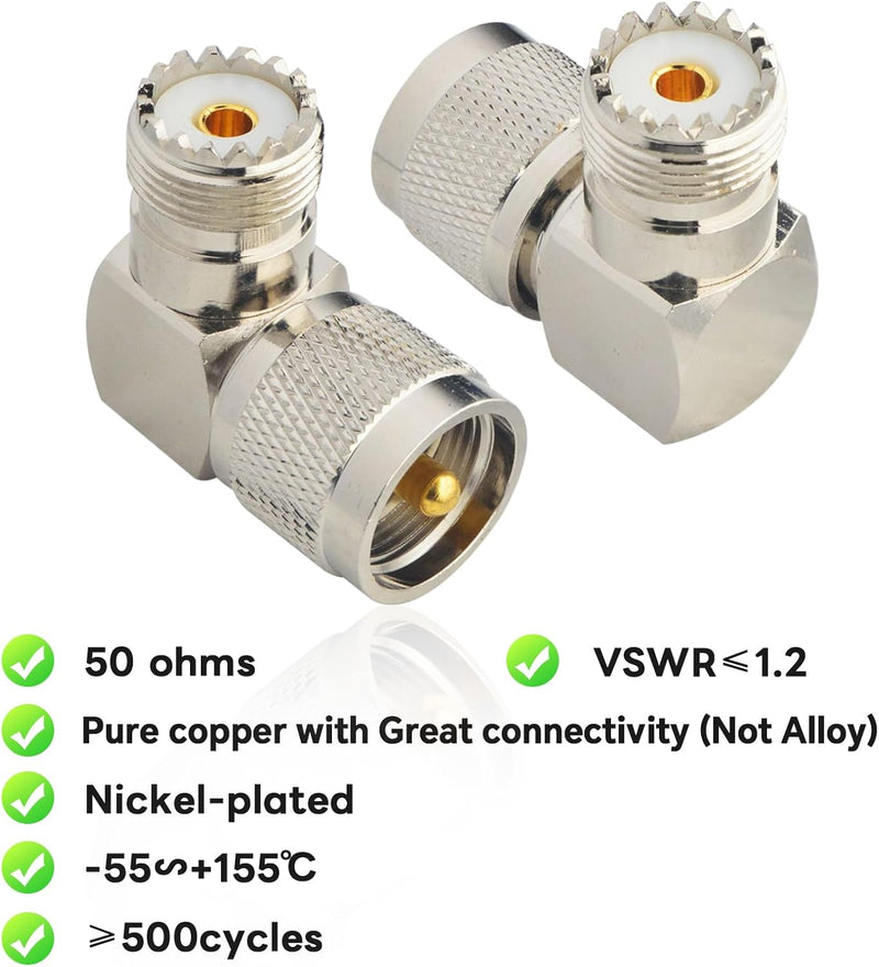 [Australia - AusPower] - PL259 Right Angle, 2-Pack UHF Male to Female RF Coax Connector Adapter, 90 Degree Elbow for CB Ham Radio Antenna, Coaxial Cable 