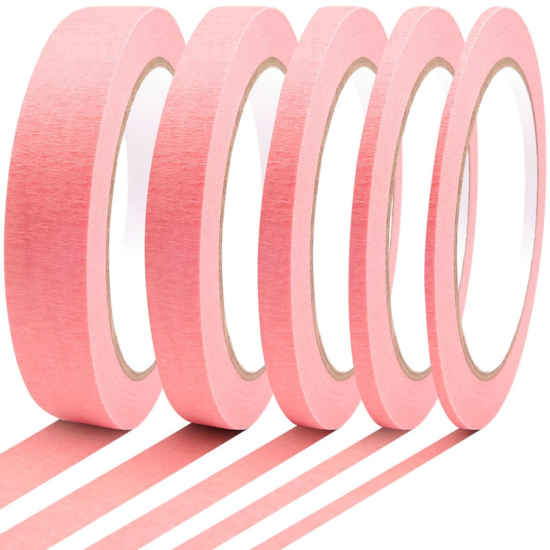 5 Rolls Pinstripe Tape - Masking Tape 1/16", 1/8", 1/4", 1/2", 3/4" - Thin Painters Masking Automotive Tape for DIY, Car, Auto, Paint, Art, Tumblers (Pink) Pink