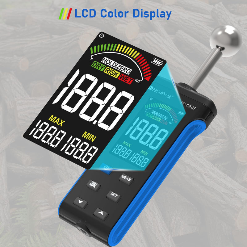 [Australia - AusPower] - HOLDPEAK Pinless Wood Moisture Meter, Non-Destructive Moisture Meter for Wood, Concrete, Floors, Walls, Measuring Depth 20-40mm Digital Moisture Meter with Masonry-Spherical Sensor, Large LCD Display 
